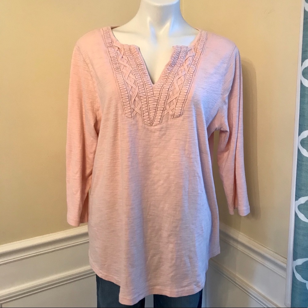 CHAPS 100% COTTON TOP W/SPLIT NECKLINE 3/4 SLEEVES